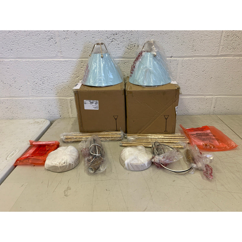 SET-OF-2 Darren Blue & Matte Gold Modern LED Mini Hanging Kitchen Island Lights