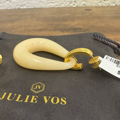 Julie Vos 2.4" Carnaby Doorknocker Earring, 24K Gold Plated - Ivory - Tan