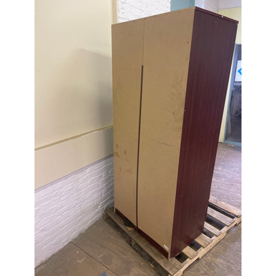 Upright Wooden Storage Cabinet with 2 Drawers 72" x 20" x 32" Red Wood Finish