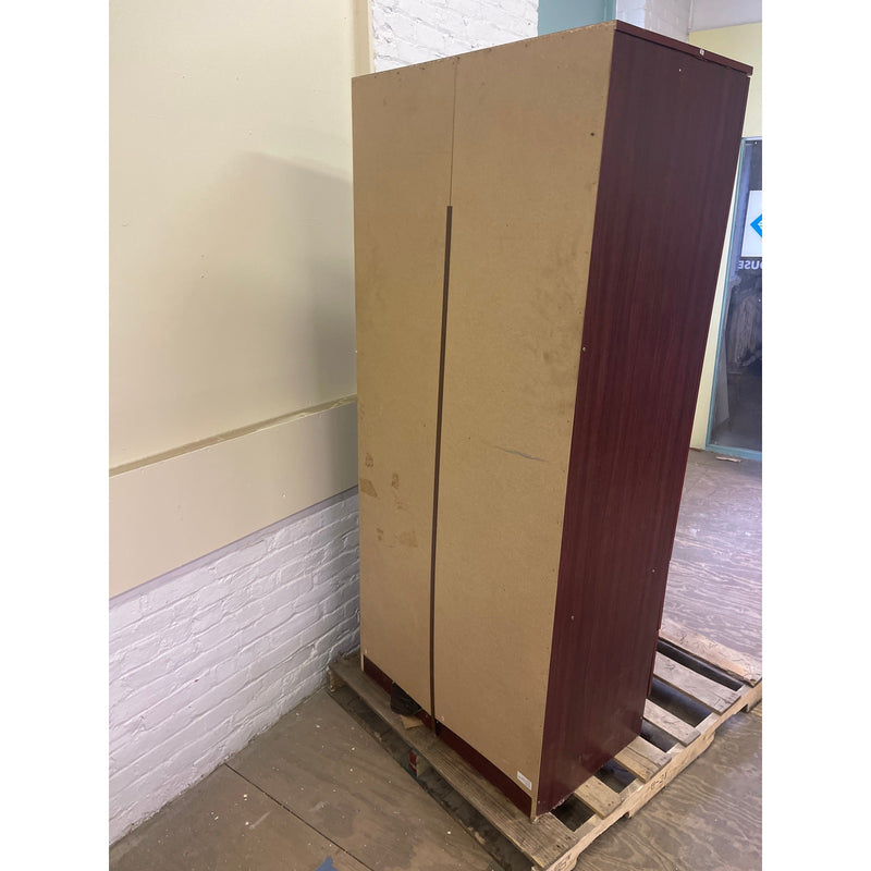 Upright Wooden Storage Cabinet with 2 Drawers 72" x 20" x 32" Red Wood Finish