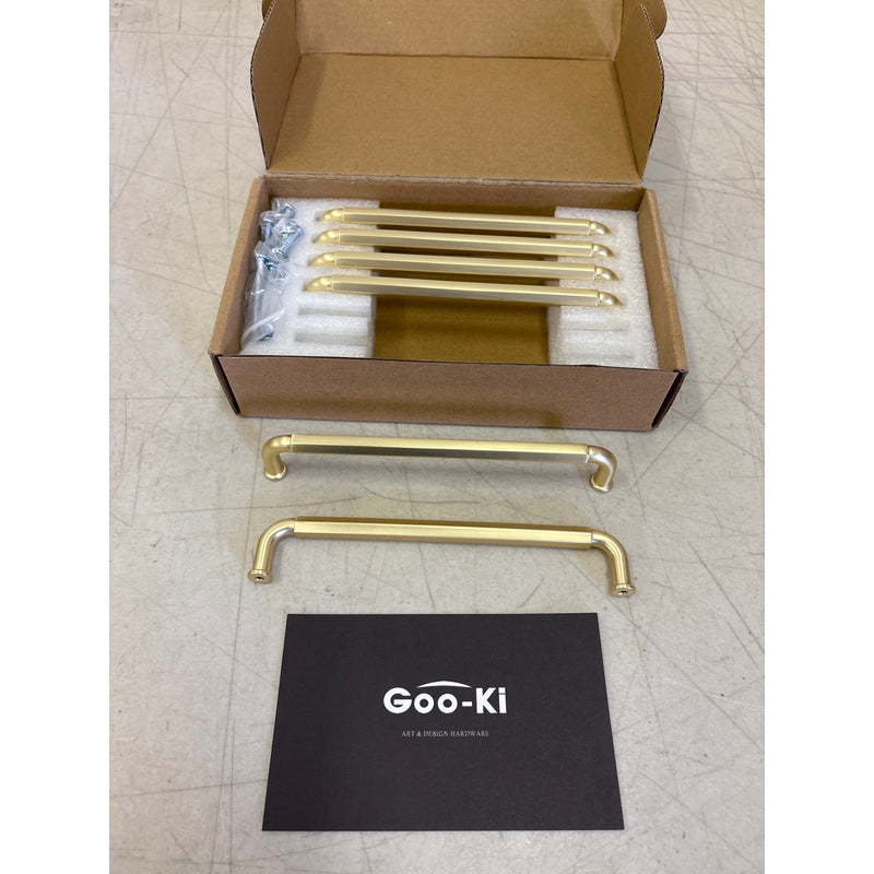 Goo-Ki 6 Pack 6-1/4" Hole Center Cabinet Pulls Light Brushed Brass, Hardware