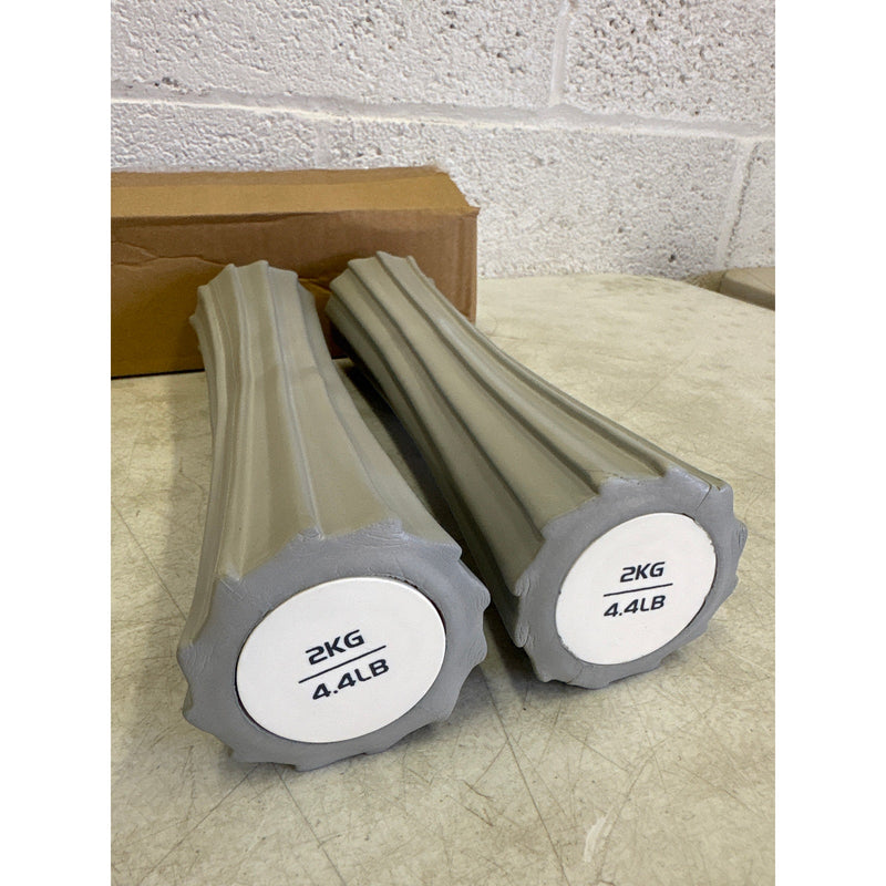 Set-of-2, 4.4-lb Yoga Foam Shaft Roller Dumbbell Hand Weights, Soft - Gray