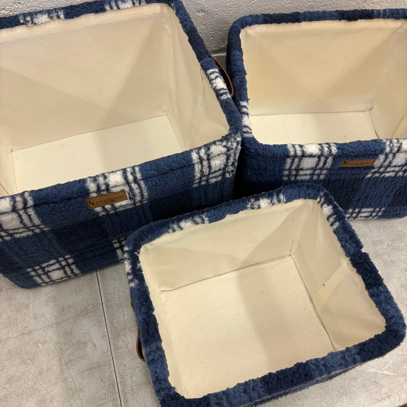 Koolaburra by Ugg 3 Piece Storage Set Soft Fuzzy Baskets Home Organization, Blue