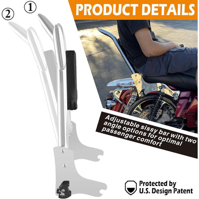 Harley Touring 27" Trident Adjustable Detachable Backrest Sissy Bar Chrome 97-08