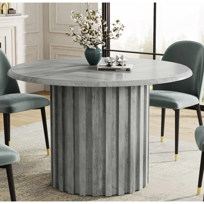 Tribesigns Round Dining Table 43.3" Farmhouse Kitchen Table for 4 w/ Metal Base