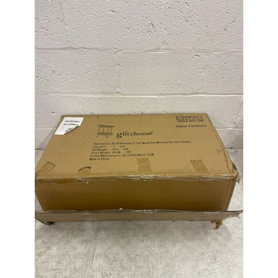 Glitzhome Rolling Kitchen Cart, Gold Metal Base w Glass Top 17" x 27" x 30"