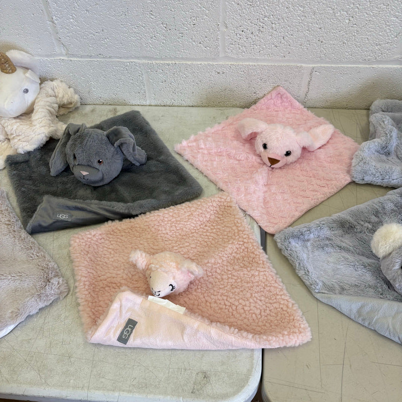 LOT-of-9 UGG Baby Security Blankets, Different Animals, Pink, Gray, Cream, Blue