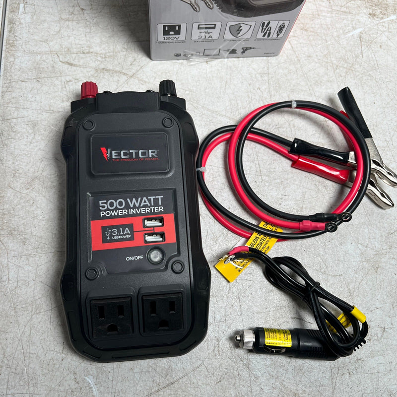 VECTOR 500W Power Inverter, Dual Power Inverter, Two USB Charging Ports