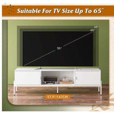 WLIVE TV Stand for 65" TV, Mid Century Entertainment Center w Storage Cabinets