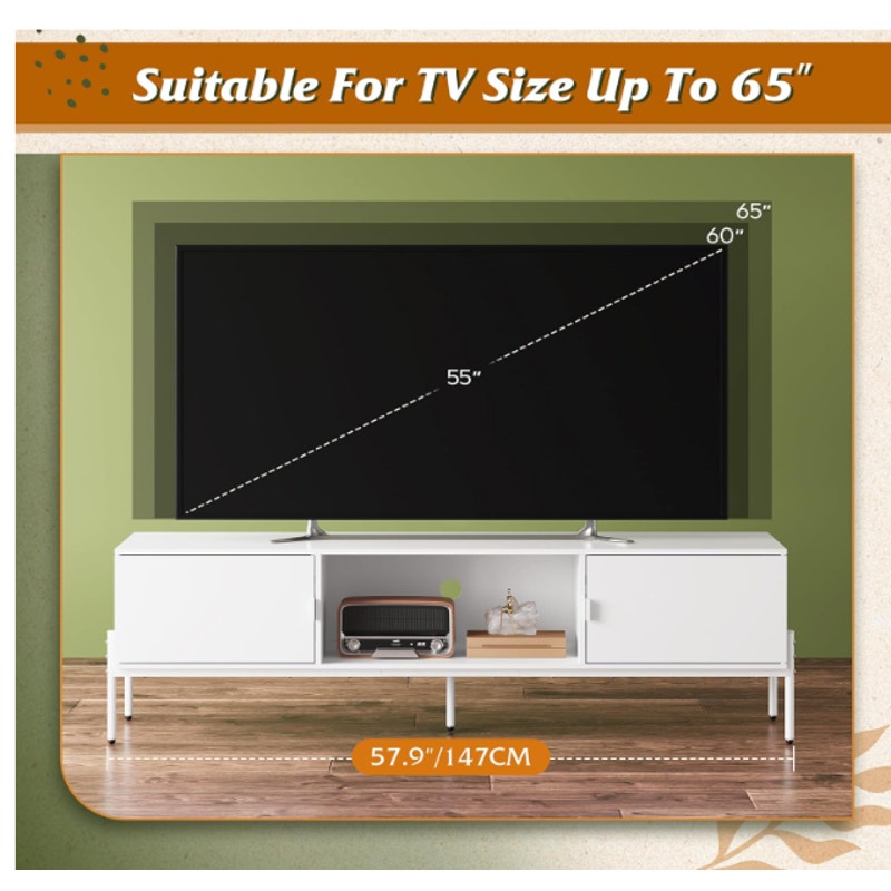 WLIVE TV Stand for 65" TV, Mid Century Entertainment Center w Storage Cabinets