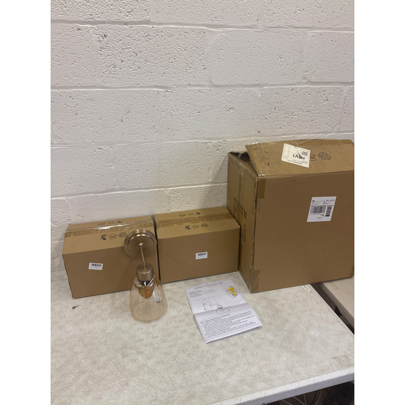 Pack-of-2 Vcozar Glass Wall Lamps, Round Base Modern Amber Wall Sconce