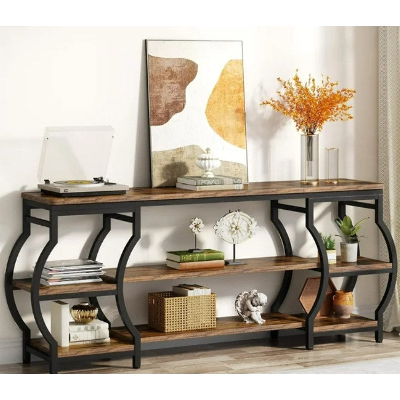 Tribesigns 63” Console Table, Abstract 3 Tier Entryway Table w Storage Shelves