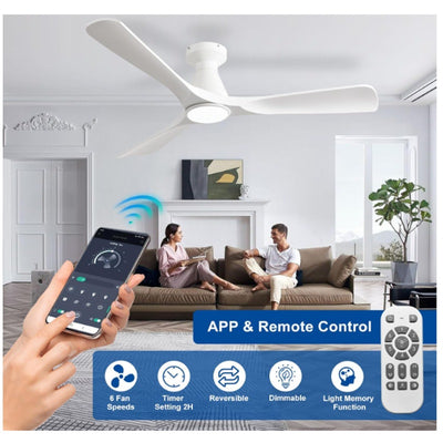 Depuley 52-Inch Ceiling Fan with Light, 3 Blade Flush Mount Low Profile - White