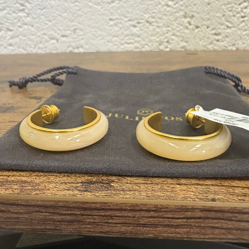 Julie Vos Carnaby Hoop Earring, 24K Gold Plated, 1.3" Diameter - Ivory - Tan