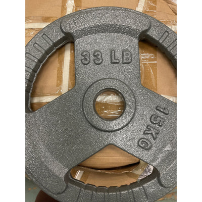 SET-OF-2 NEW 33-Pound 15 KG Metal Weight Plates, Standard Size, Gray, MANY AVAILABLE