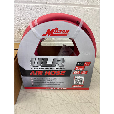 Milton Industries 3/8"x50' Rubber Air Hose, Ultra Lightweight 300 Max PSI - Red