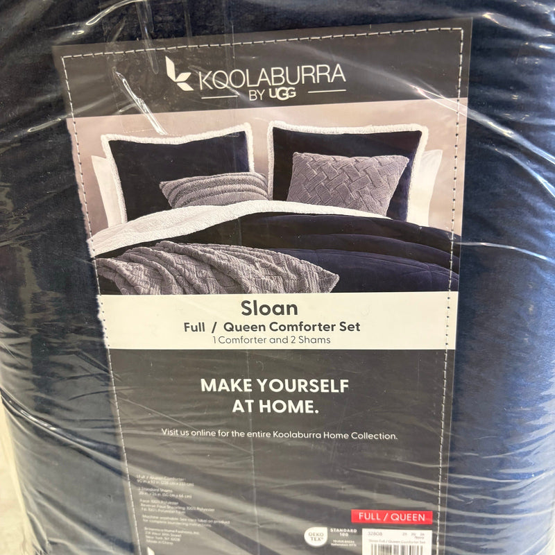UGG Sloan Queen Comforter Set w 2 Shams, Soft Bedding Reversible - Navy Blue