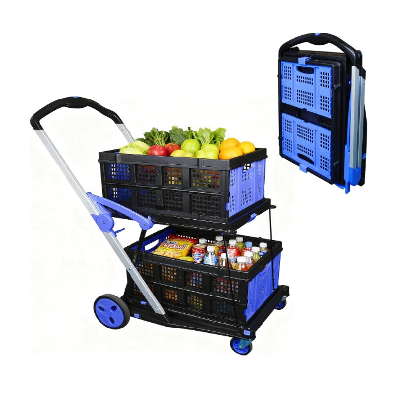 Apoxcon Shopping Cart w 2 Storage Crates, Multi Use Two Tier Collapsible 360°