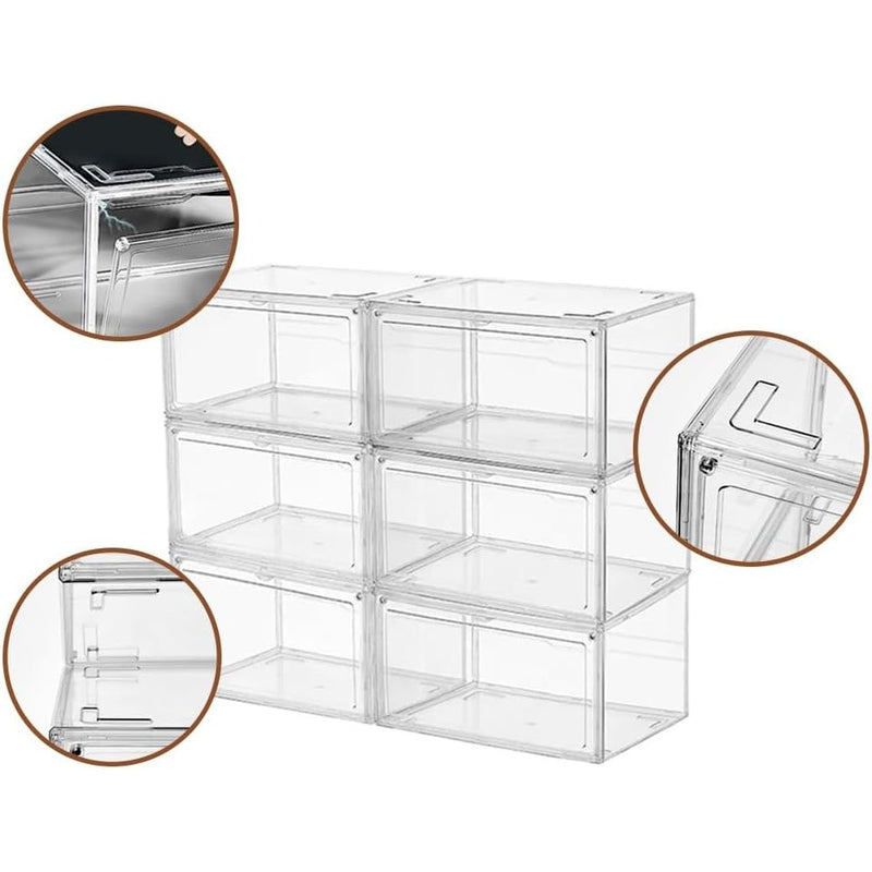 Set of 10 Stackable Shoe Boxes with Drop Front Door; Clear Plastic Display