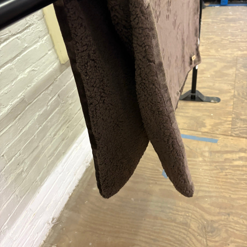 Ugg Dog Blanket 40" x 50" Paw Print Design, Fluffy & Soft Side - Dark Brown