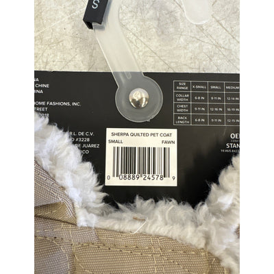UGG Sherpa Quilted Pet Coat, Hook & Loop Straps, Soft & Cozy, Tan - Small Size