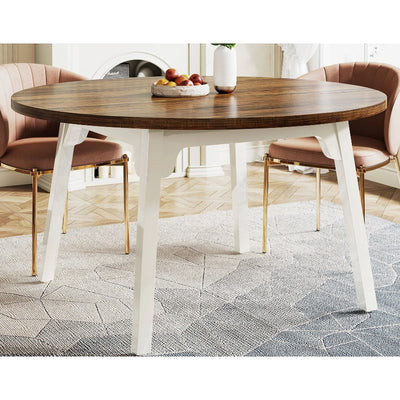 Tribesigns 47" Dining Table, Round Farmhouse Kitchen Table for 4-6 Brown / White