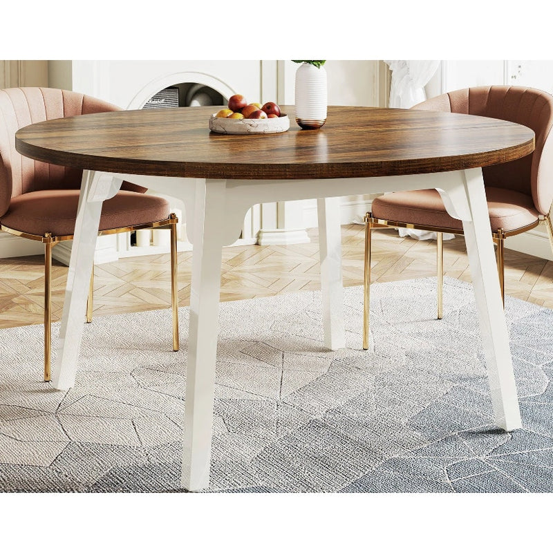 Tribesigns 47" Dining Table, Round Farmhouse Kitchen Table for 4-6 Brown / White