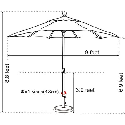EliteShade 9Ft Patio Market Umbrella w Ventilation, Crank & Tilt - Navy Blue