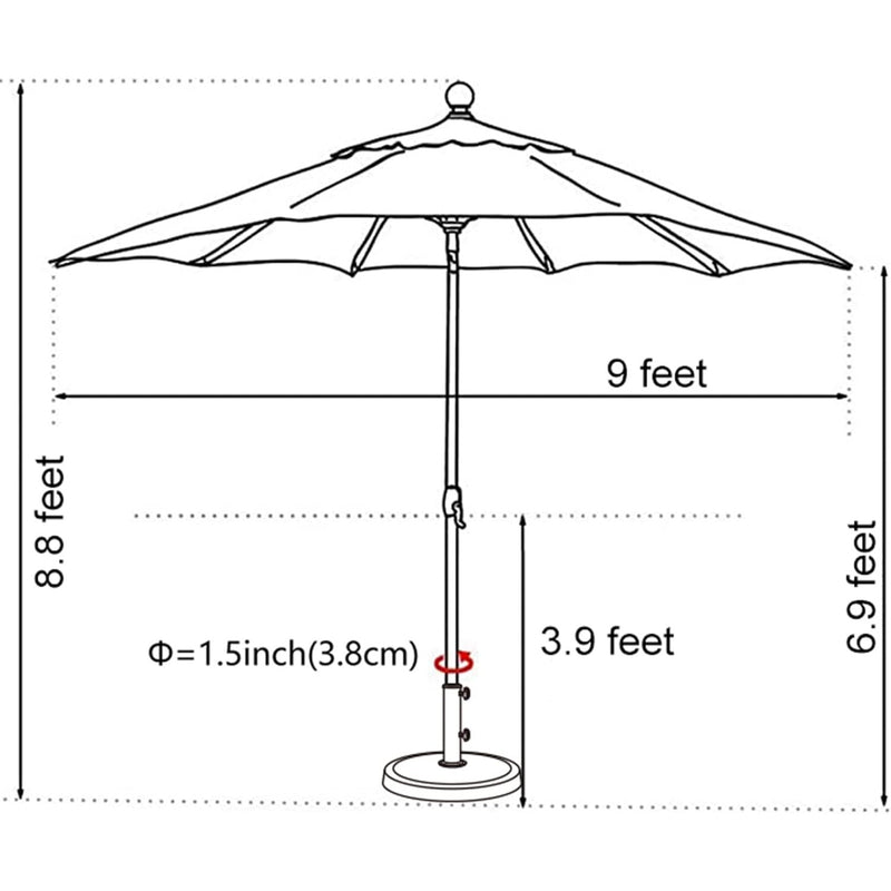 EliteShade 9Ft Patio Market Umbrella w Ventilation, Crank & Tilt - Navy Blue