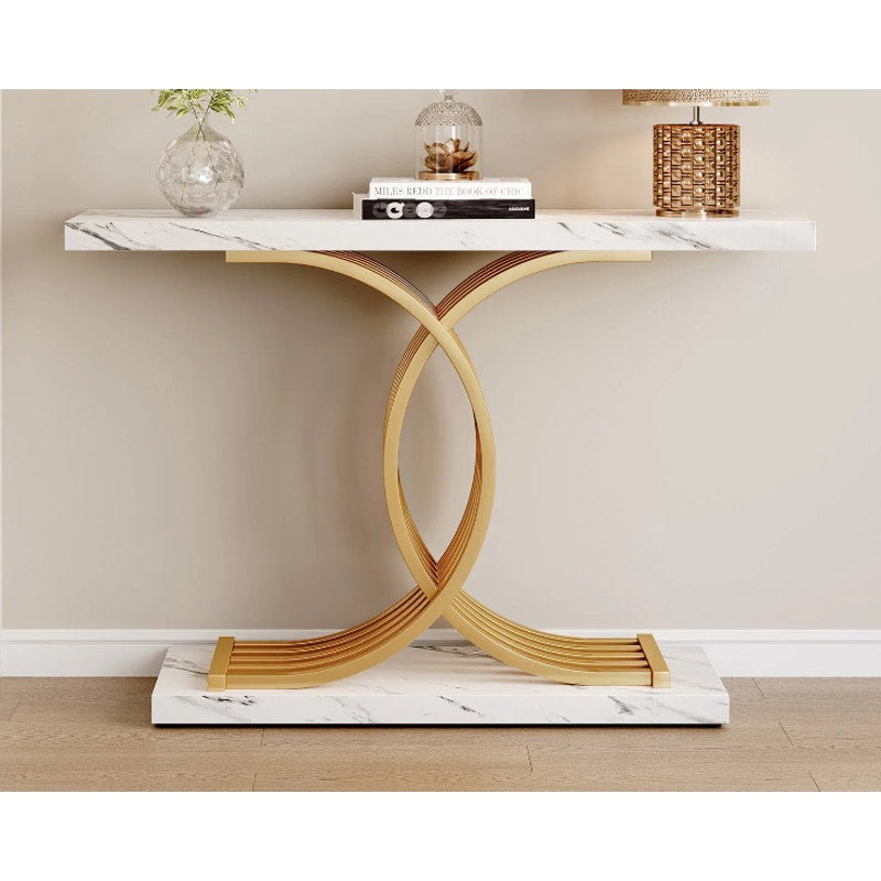 Tribesigns 39" Console Table, Narrow Faux Marble Entryway Hallway Table - White