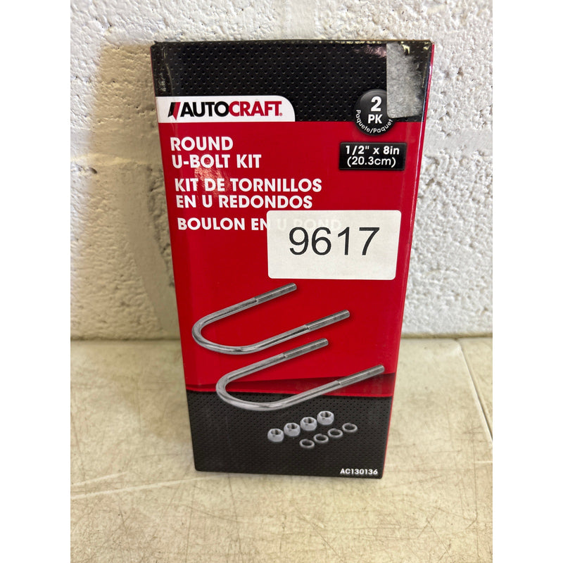 2-PACK AutoCraft Round U Bolt, 1/2" x 3-1/8" x 8, 4 Hex Nuts, 4 Lock Washers