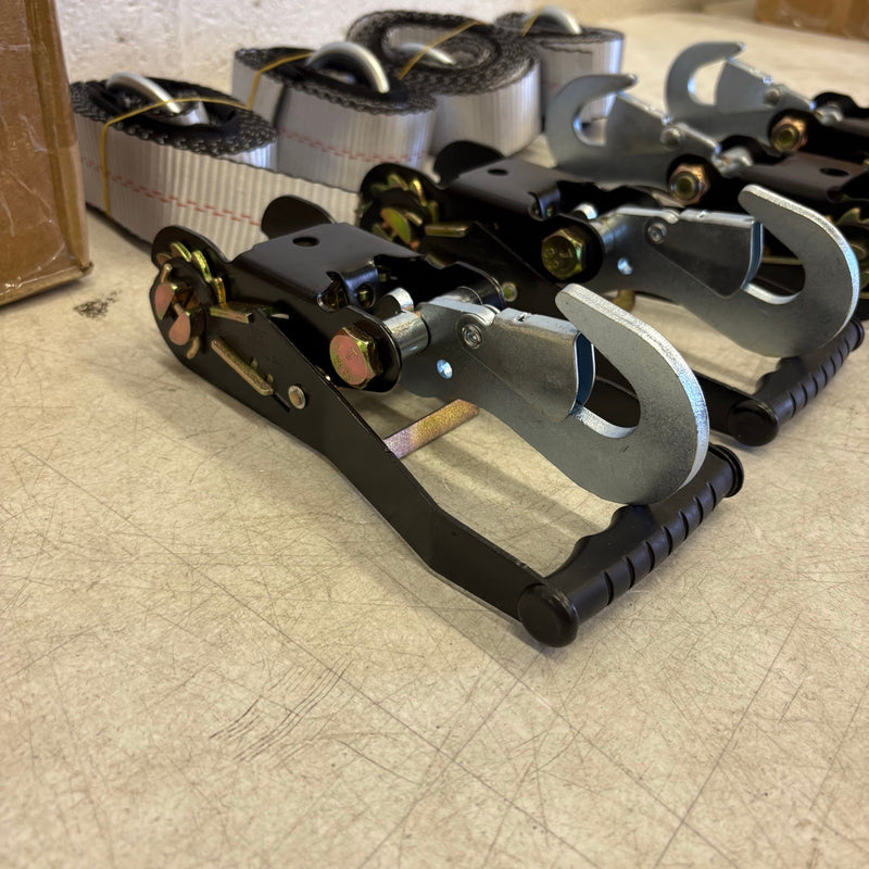 Waltyotur 4 Pcs Auto Lanyard Ratchet Straps 2 x 96 Gray / Black 3300 LB CAP