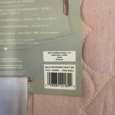 UGG Millie 3pc Quilt Set 1 Quilt & 2 Shams, Full/Queen, Reversible Pink / White