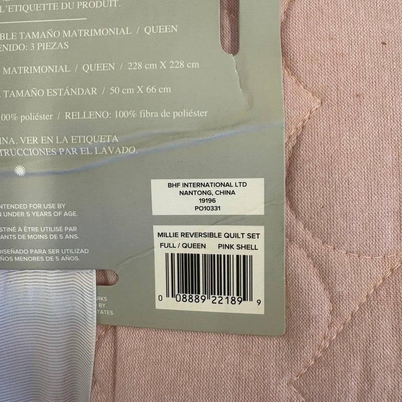 UGG Millie 3pc Quilt Set 1 Quilt & 2 Shams, Full/Queen, Reversible Pink / White