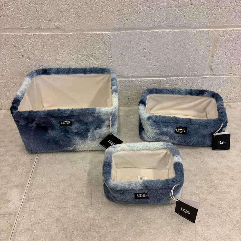 Ugg Teddie Tie-Dye 3 Piece Storage Set Soft Fuzzy Baskets Home Organization Blue