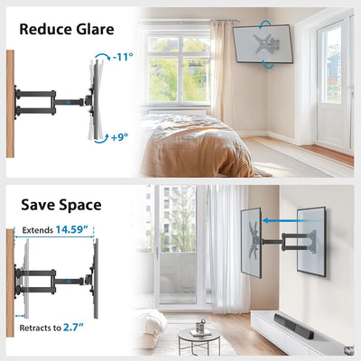 Full Motion TV Wall Mount For 13" To 42" TVs; Tilt, Swivel & Extend - Black