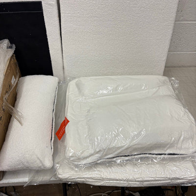 VINGLI Modern Accent Chair Brown Rubber Wood Frame & Lumbar Pillow - Fuzzy White