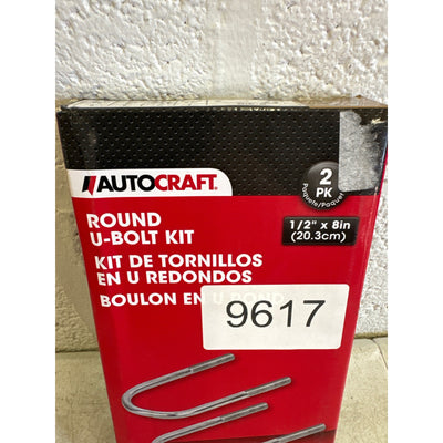 2-PACK AutoCraft Round U Bolt, 1/2" x 3-1/8" x 8, 4 Hex Nuts, 4 Lock Washers