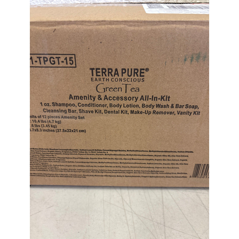 15-PACK Terra Pure Green Tea Amenity & Accessory Kit, Travel Size Bath/Body Kit