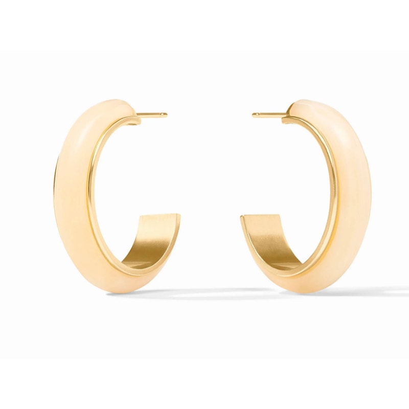 Julie Vos Carnaby Hoop Earring, 24K Gold Plated, 1.3" Diameter - Ivory - Tan
