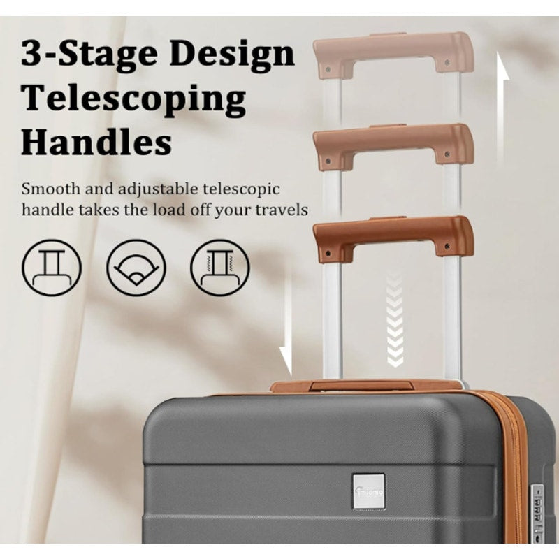 Imiomo 3-Piece Luggage Set, Suitcase w Spinner Wheels, Lightweight Hardside Grey