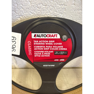 AutoCraft Action Grip Steering Wheel Cover Tan Faux Leather, Fits 14.5" - 15"