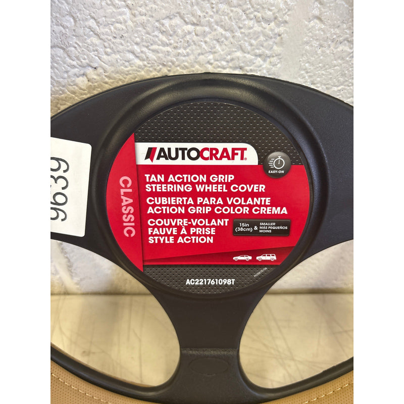 AutoCraft Action Grip Steering Wheel Cover Tan Faux Leather, Fits 14.5" - 15"