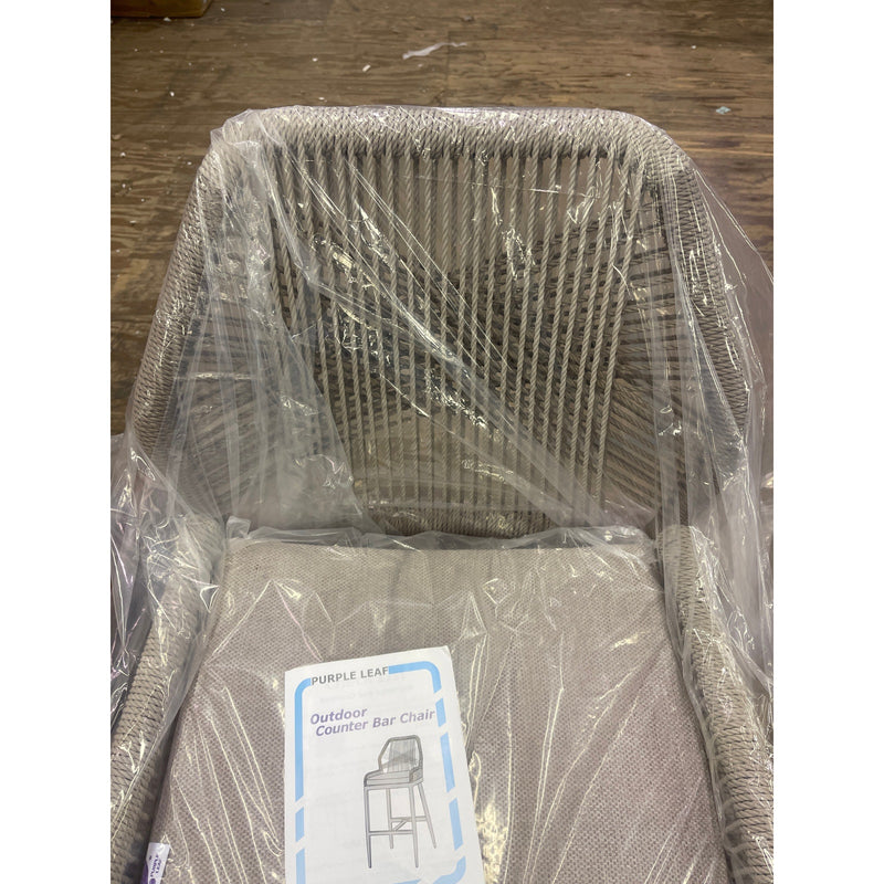 PURPLE LEAF Outdoor Bar Stool Set of 2 Wicker Rattan Bar Stools Tan/ Brown, READ