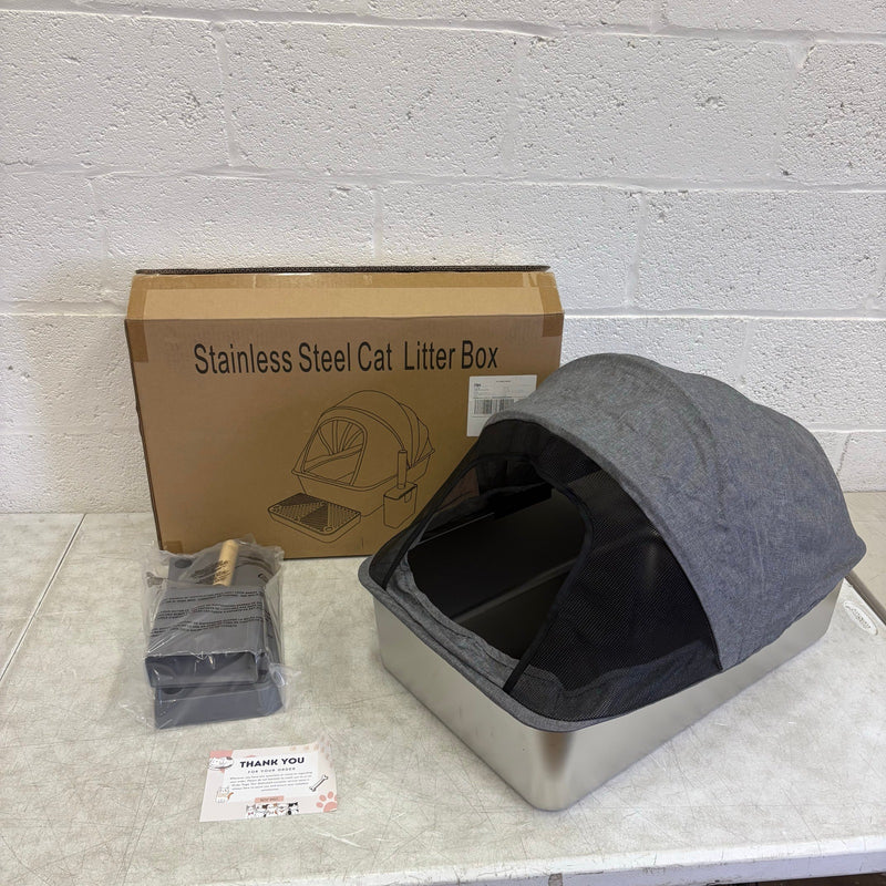Pacifik Angels Stainless Steel Cat Litter Box Anti Splash Fabric & Scoop - Gray