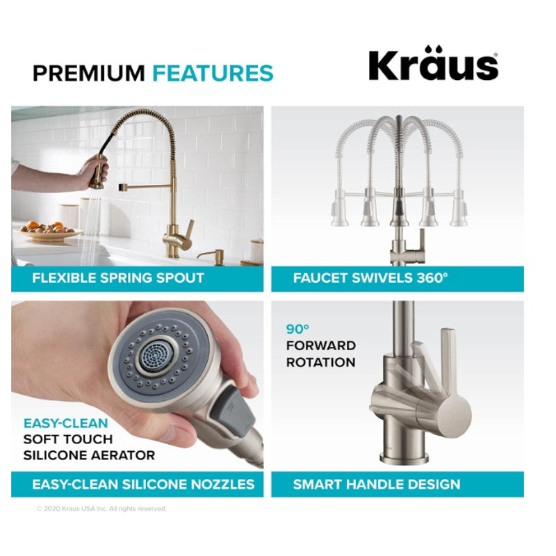 KRAUS Britt Commercial Style Pre-Rinse Kitchen Faucet with Deck Plate - Gold