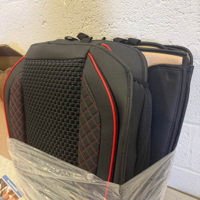 Chezope Full Set Leather Seat Covers Universal Fit for Most Vehicles - Black/Red