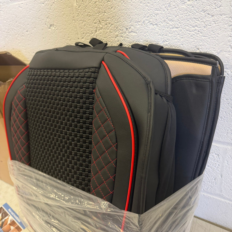 Chezope Full Set Leather Seat Covers Universal Fit for Most Vehicles - Black/Red