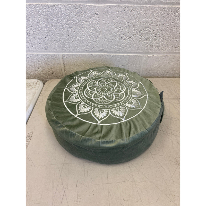 Florensi Round Meditation Cushion, Soft, Side Handle, 16 x 5 Inches, Sage Green
