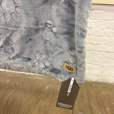 Ugg Dog Blanket 40" x 50" Paw Print Design, Dual Sided Fluffy & Soft Side - Gray
